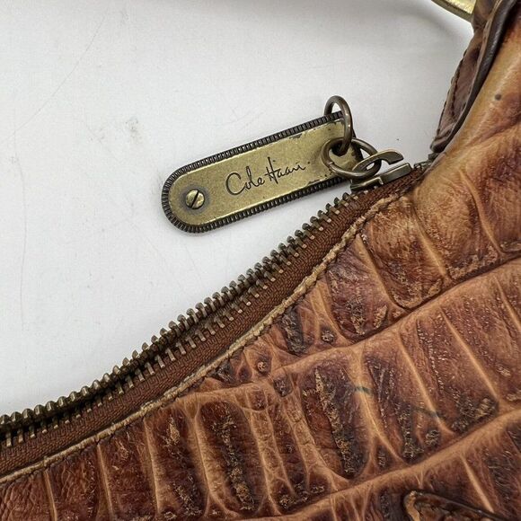 Cole Haan Croc Print Leather Purse Brown - Picture 3 of 7
